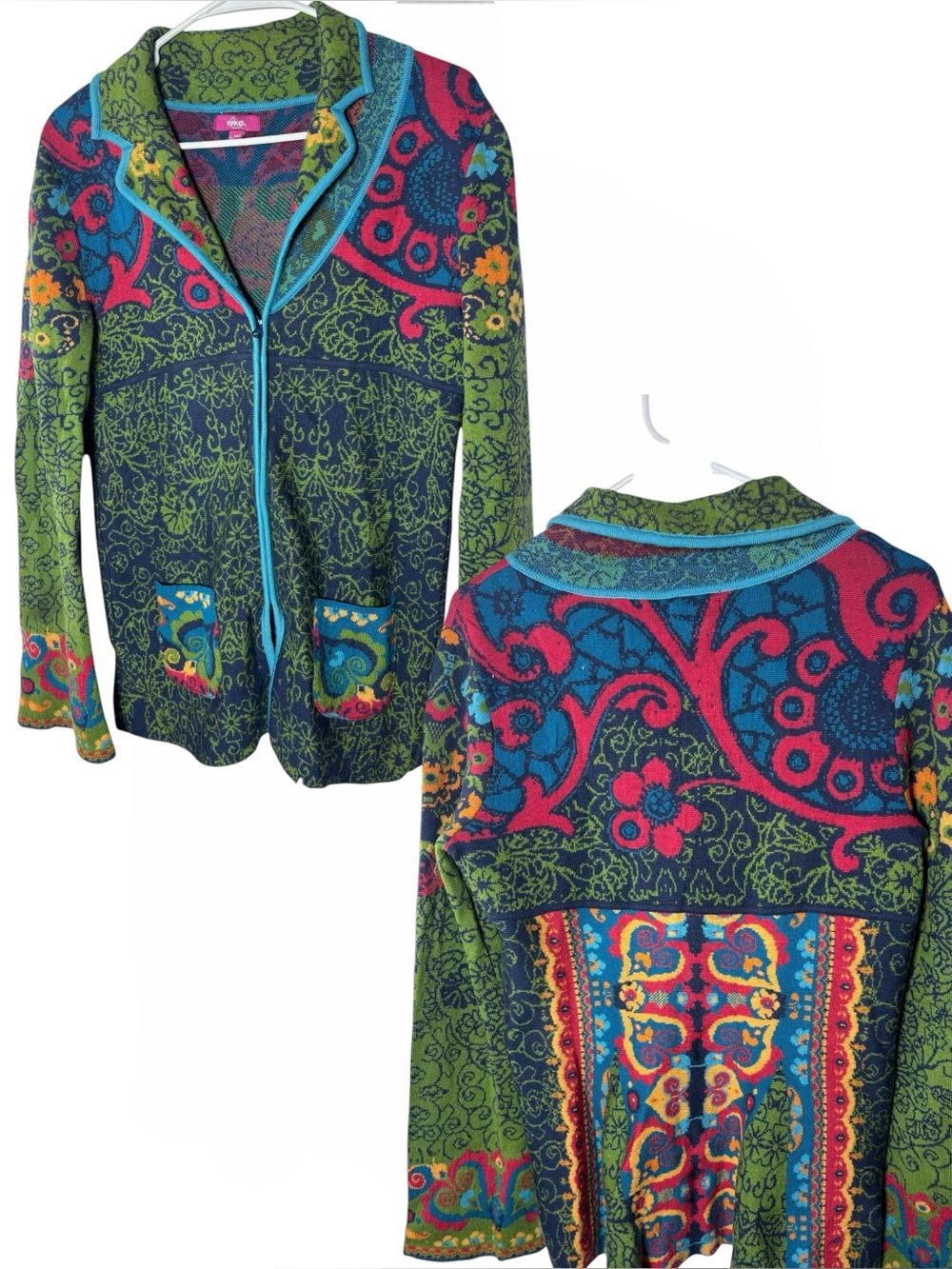 IVKO women’s L/40 100% merino wool sweater floral vibrant dopamine maximalist